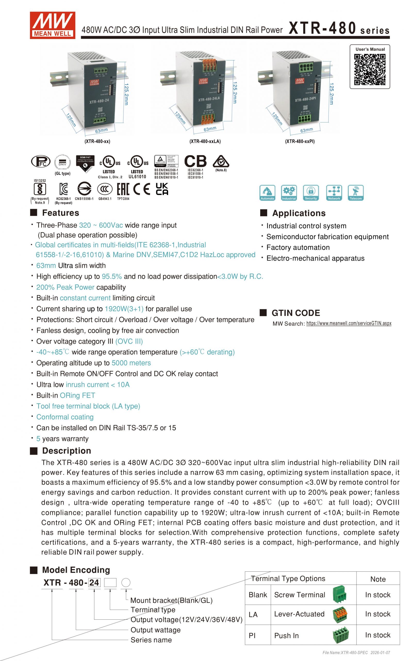 Nguồn MeanWell XTR-480 